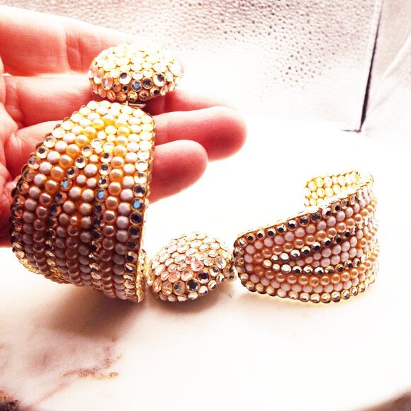 JAMES ARPAD RUNWAY READY GOLD & SILVER BEADS MASSIVE DEMI HOOP EARRINGS 40A - Picture 2 of 4